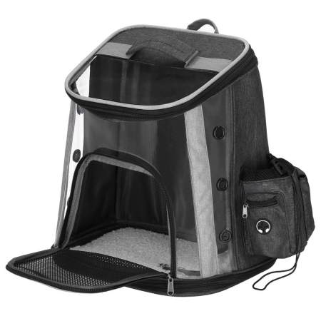 Rucsac transport animale talie mica-medie, maxim 15 kg, buzunare laterale, 38x34x26 cm, negru [5]