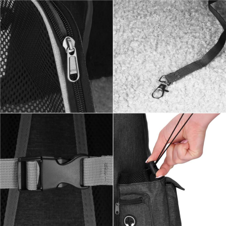 Rucsac transport animale talie mica-medie, maxim 15 kg, buzunare laterale, 38x34x26 cm, negru [17]