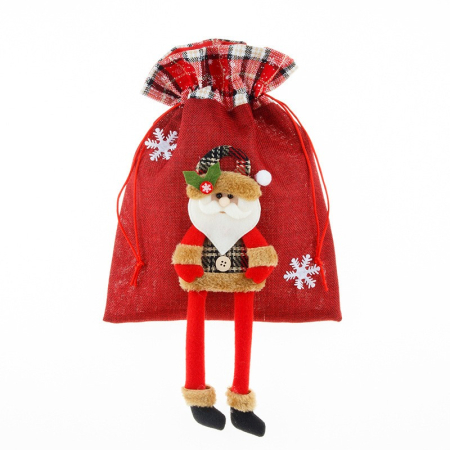 Sac cadouri , tematica Mos Craciun, Material Textil, 30x25 cm, cu Siret, Rosu [2]