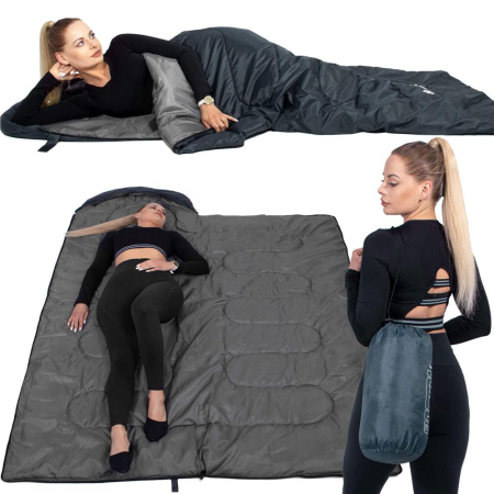 Sac de dormit tip mumie, cu geanta de transport, 210x73cm, 8-20grade, culoare gri [22]