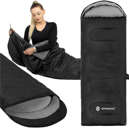 Sac de dormit tip mumie, cu geanta de transport, 210x73cm, 8-20grade, culoare negru [6]