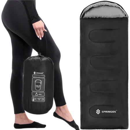 Sac de dormit tip mumie, cu geanta de transport, 210x73cm, 8-20grade, culoare negru [3]