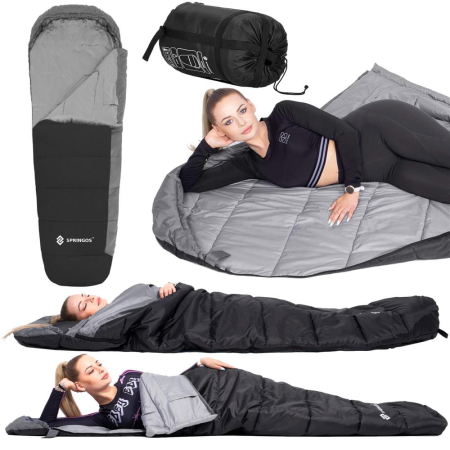 Sac de dormit tip mumie, cu geanta de transport, 210x80cm, 0-10grade, culoare negru gri [18]