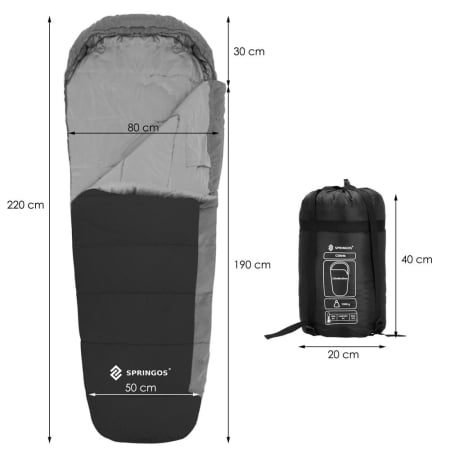 Sac de dormit tip mumie, cu geanta de transport, 210x80cm, 0-10grade, culoare negru gri [20]