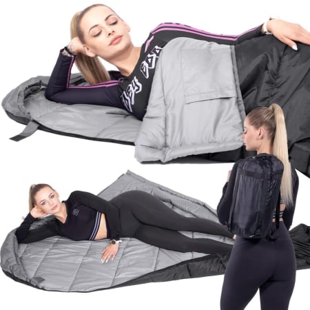 Sac de dormit tip mumie, cu geanta de transport, 210x80cm, 0-10grade, culoare negru gri [16]
