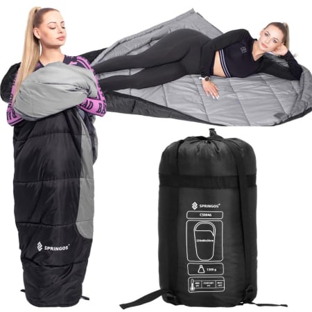 Sac de dormit tip mumie, cu geanta de transport, 210x80cm, 0-10grade, culoare negru gri [17]