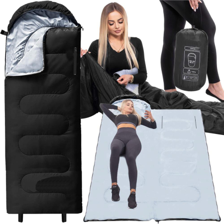 Sac de dormit tip mumie, cu geanta de transport, 220x80cm, 0-15grade, negru [2]