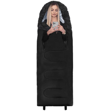 Sac de dormit tip mumie, cu geanta de transport, 220x80cm, 0-15grade, negru [7]
