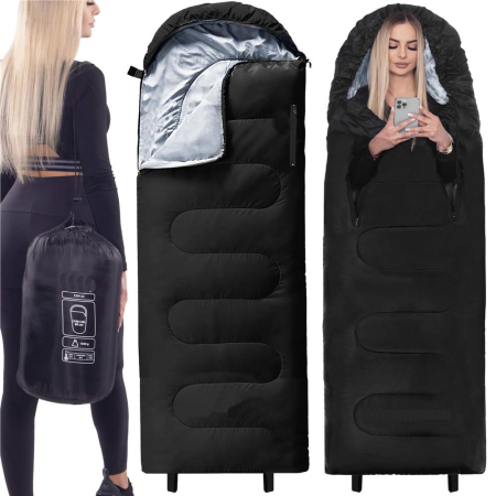Sac de dormit tip mumie, cu geanta de transport, 220x80cm, 0-15grade, negru [3]