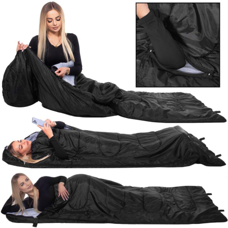 Sac de dormit tip mumie, cu geanta de transport, 220x80cm, 0-15grade, negru [9]