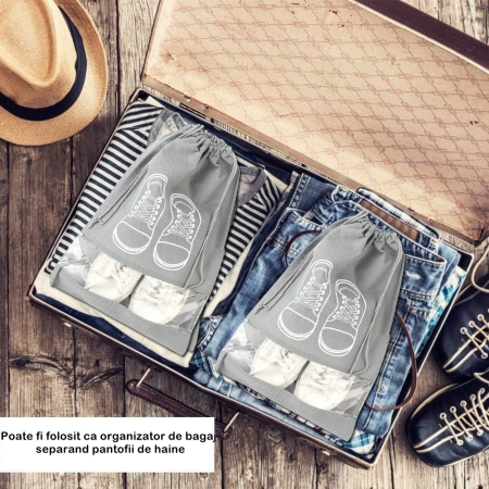 Sac depozitare incaltaminte, pentru voiaj sau depozitare, rezistent la praf, compatibil cu masina de spalat, 27 x 36 cm, gri deschis [4]