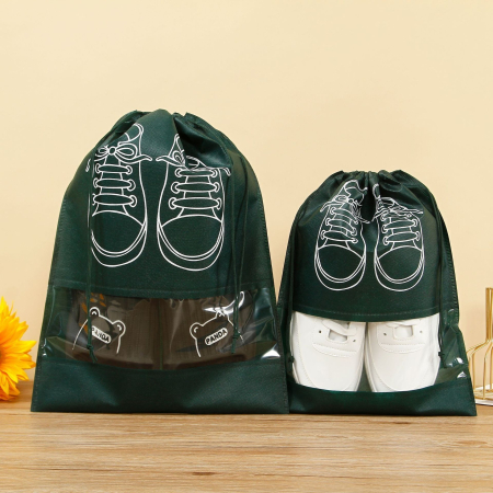 Produse ingrijire incaltaminte - Sac depozitare incaltaminte, pentru voiaj sau depozitare, rezistent la praf, compatibil cu masina de spalat, 27 x 36 cm, verde inchis