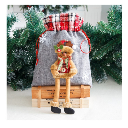 ✨TOATE PRODUSELE✨ - Sac din textil pentru cadouri de Craciun, , Model Ren, 30x25 cm, Gri