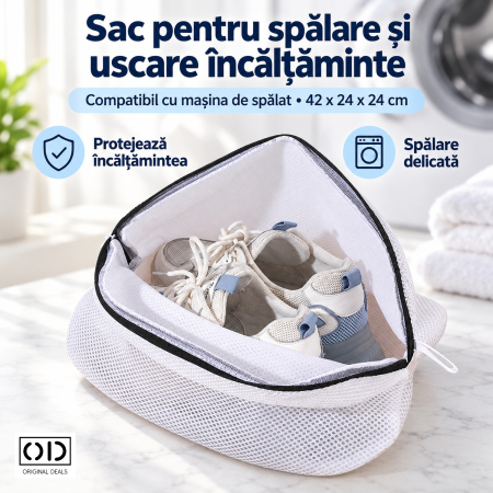 Casa, Gradina & Bricolaj - Sac pentru Spalarea Incaltamintei ORIGINAL DEALS, Poliester Alb cu Fermoar, 42 x 24 x 24 cm, pentru Pantofi Sport