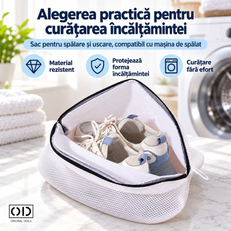 Sac pentru Spalarea Incaltamintei ORIGINAL DEALS, Poliester Alb cu Fermoar, 42 x 24 x 24 cm, pentru Pantofi Sport [6]