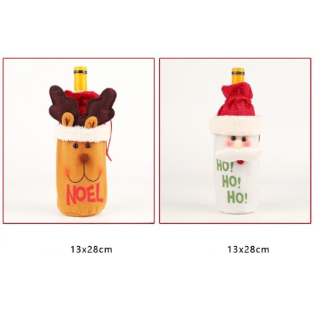 Saculet de Craciun pentru Sticla de Bautura, , Model Ren Accesorizat, Tematica Petrecere de Craciun, Marime Universala, 13x28 cm, Maro [6]