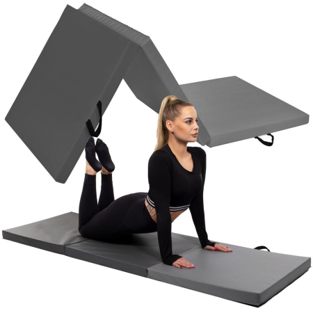 Saltea fitness groasa pentru antrenamente gimnastica, pliabila, 180x60x5,5cm, gri [16]