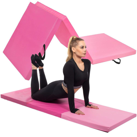 Saltea fitness groasa pentru antrenamente gimnastica, pliabila, 180x60x5,5cm, roz [19]