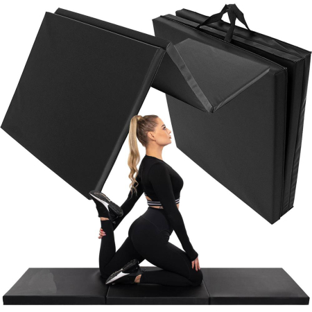 Saltea fitness groasa pentru antrenamente gimnastica, pliabila, PVC, 180x60x5cm, negru [18]