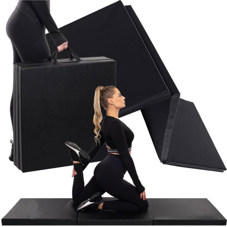 Saltea fitness groasa pentru antrenamente gimnastica, pliabila, PVC, 180x60x5cm, negru [19]