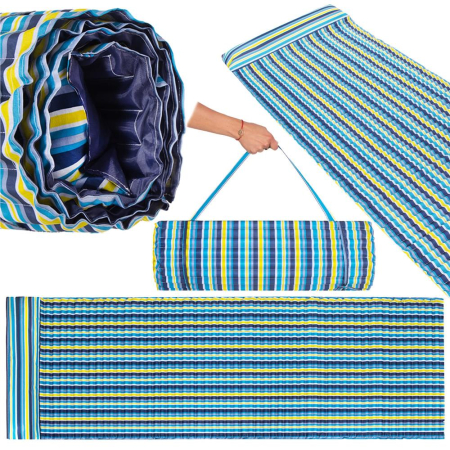 Saltea pentru plaja pliabila, din spuma, ultra-usoara, cu perna si maner de transport, 60x180cm, albastru galben [16]