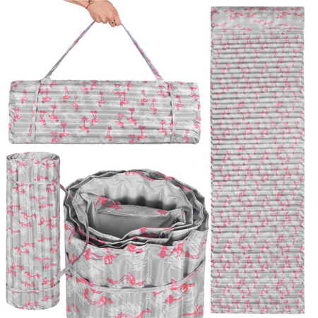 Saltea pentru plaja pliabila, din spuma, ultra-usoara, cu perna si maner de transport, 60x180cm, gri flamingo roz [17]