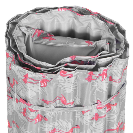 Saltea pentru plaja pliabila, din spuma, ultra-usoara, cu perna si maner de transport, 60x180cm, gri flamingo roz [12]