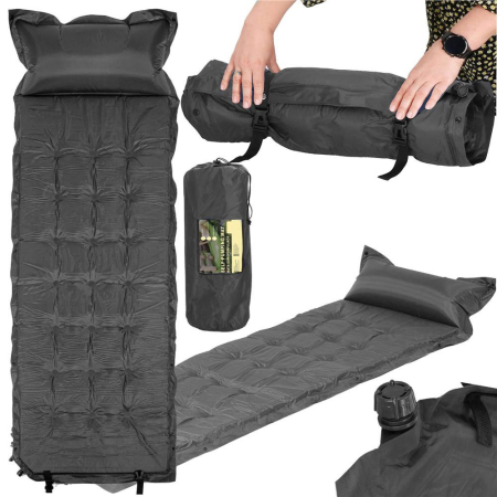 Saltea plabila cu perna din spuma poliuretanica, cu autoumflare, 193x68x3.5cm, gri [1]