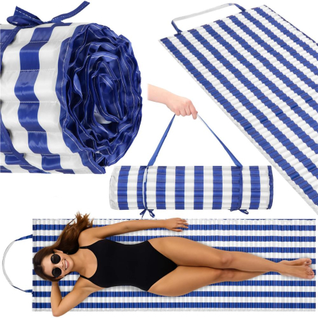 Saltea plaja pliabila din spuma EPE, cu maner si prindere, 180x60x1 cm, albastru cu dungi [4]