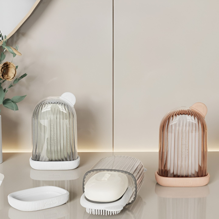 Sapuniera de Calatorie, , Suport pentru Sapun cu Scurgere a Apei, Recipient cu Capac Depozitare, Savoniera pentru Baie, 12.6x6.1x8.4cm, Alb [7]