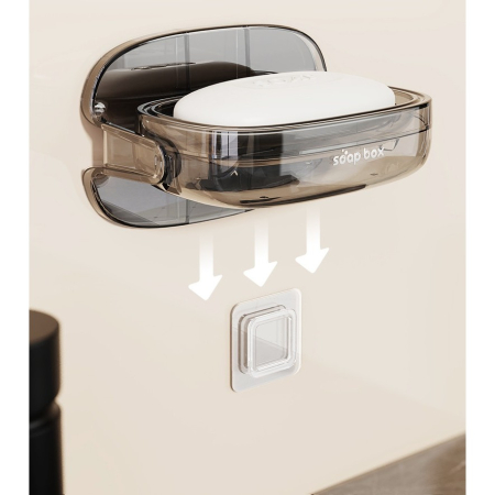 Savoniera cu Suport 2 in 1, , Pentru Perete sau Blat, PET, Scurgere Optima, GriTransparent [2]