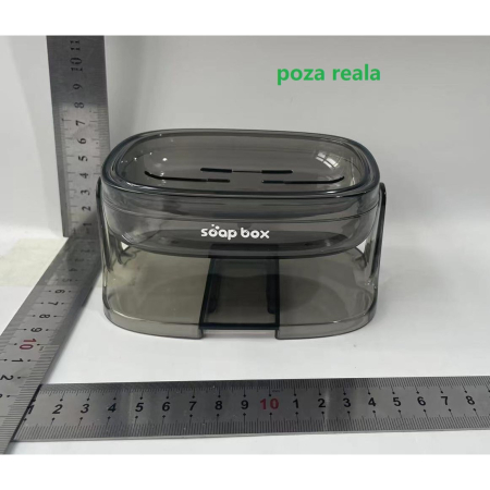 Savoniera cu Suport 2 in 1, , Pentru Perete sau Blat, PET, Scurgere Optima, GriTransparent [1]