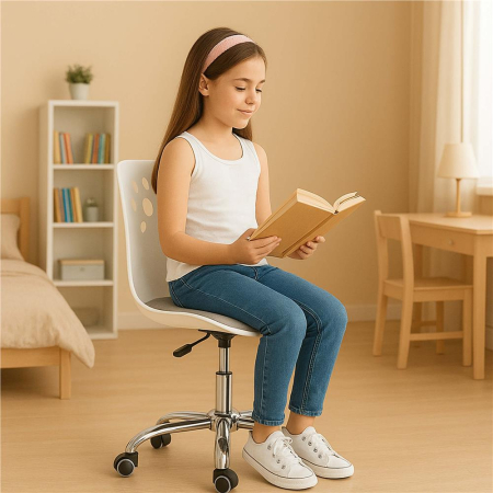 Scaun birou ergonomic, cu sezut din spuma, reglabil pe inaltime, maxim 120 kg, 90x49x48 cm, alb si gri [19]