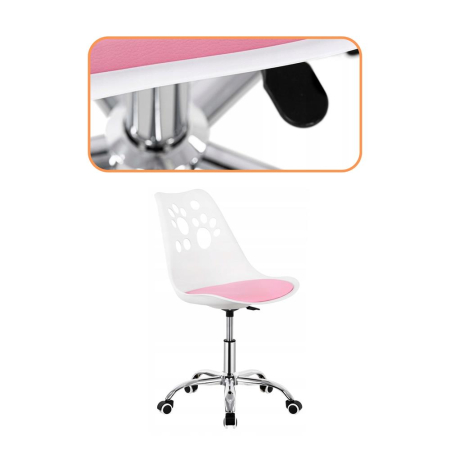 Scaun birou ergonomic, cu sezut din spuma, reglabil pe inaltime, maxim 120 kg, 90x49x48 cm, alb si roz [2]