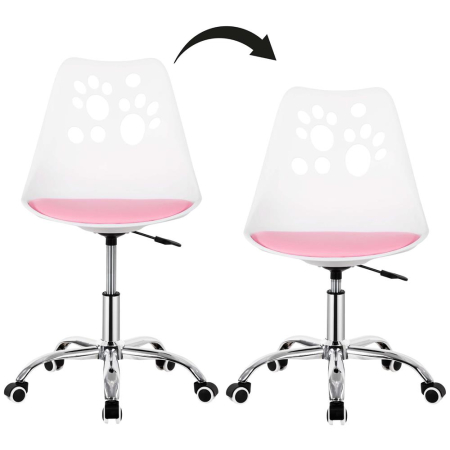Scaun birou ergonomic, cu sezut din spuma, reglabil pe inaltime, maxim 120 kg, 90x49x48 cm, alb si roz [7]