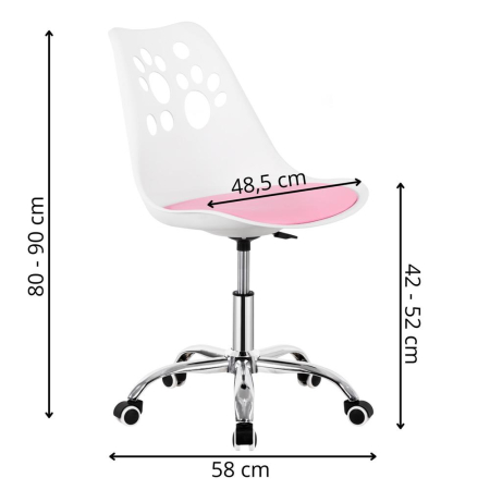 Scaun birou ergonomic, cu sezut din spuma, reglabil pe inaltime, maxim 120 kg, 90x49x48 cm, alb si roz [10]
