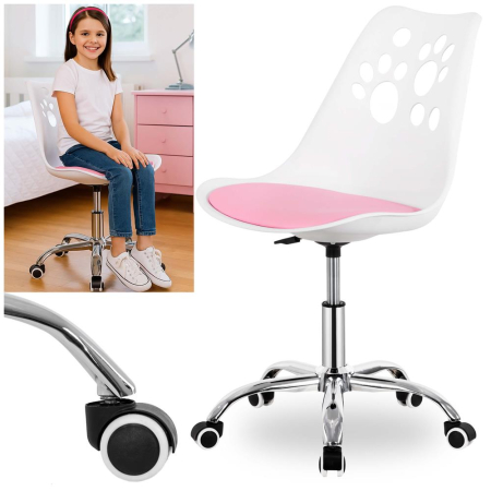 Scaun birou ergonomic, cu sezut din spuma, reglabil pe inaltime, maxim 120 kg, 90x49x48 cm, alb si roz [17]