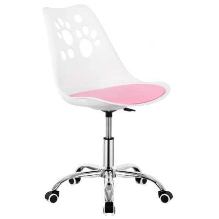 Casă - Scaun birou ergonomic, cu sezut din spuma, reglabil pe inaltime, maxim 120 kg, 90x49x48 cm, alb si roz