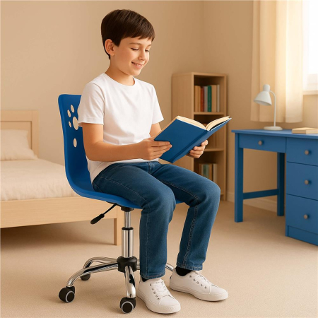 Scaun birou ergonomic, cu sezut din spuma, reglabil pe inaltime, maxim 120 kg, 90x49x48 cm, albastru [19]