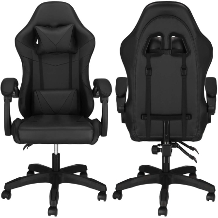 Scaun birou pentru gaming, ergonomic, suport lombar si tetiera, 114-123x55x50 cm, negru [7]