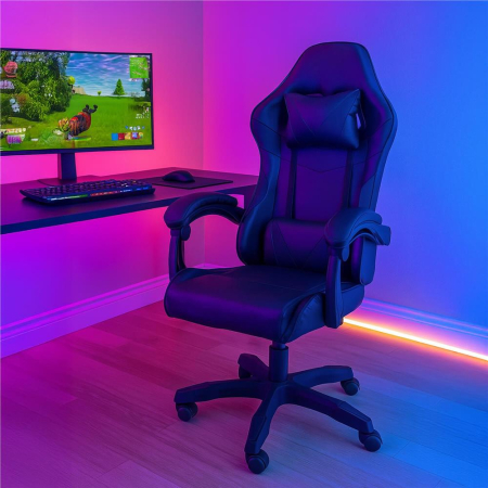 Scaun birou pentru gaming, ergonomic, suport lombar si tetiera, 114-123x55x50 cm, negru [14]