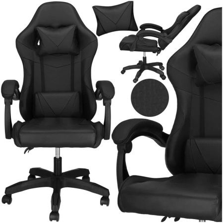 Scaun birou pentru gaming, ergonomic, suport lombar si tetiera, 114-123x55x50 cm, negru [3]