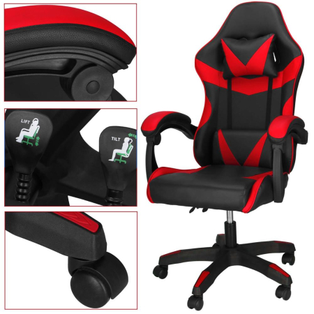 Scaun birou pentru gaming, ergonomic, suport lombar si tetiera, 114-123x55x50 cm, negru si rosu [9]