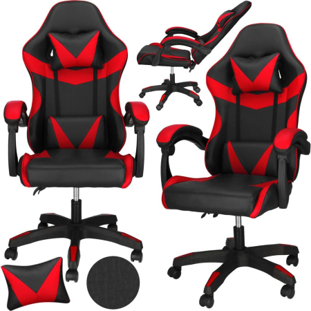 Scaun birou pentru gaming, ergonomic, suport lombar si tetiera, 114-123x55x50 cm, negru si rosu [19]