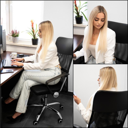 Scaun birou reglabil, ergonomic, cu spatar din microplasa respirabila si baza metalica cromata, 117x58x60 cm, negru [23]