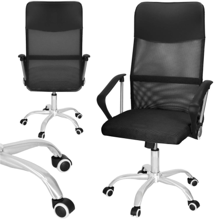 Scaun birou reglabil, ergonomic, cu spatar din microplasa respirabila si baza metalica cromata, 117x58x60 cm, negru [1]