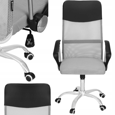 Scaun de birou ergonomic cu reglaj pe inaltime, material tip mesh si ecopiele, 58x60x117 cm, gri [5]