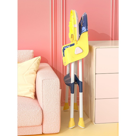 Scaun de Masa 2in1, , pentru Copii de la 6 luni - 5 Ani, Inaltime Reglabila, Centura in 5 Puncte, Tava de Masa, Roti cu Frana, Cos Depozitare, Jucarie Inclusa, 94 x 78 x 60 cm, Albastru/Galben [3]