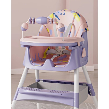 Scaun de Masa pe Roti pentru Copii, , 2 Tavite si Husa Detasabile, Multifuncțional, Stabil, Centura de Siguranta, Spatar Reglabil Moale, Balansoar, Cos de Depozitare, de la 6 Luni, Mov [8]