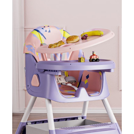 Scaun de Masa pe Roti pentru Copii, , 2 Tavite si Husa Detasabile, Multifuncțional, Stabil, Centura de Siguranta, Spatar Reglabil Moale, Balansoar, Cos de Depozitare, de la 6 Luni, Mov [7]